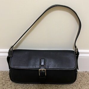 Vintage Coach Hampton East West Baguette Shoulder Bag Black 7702 Canvas Leather